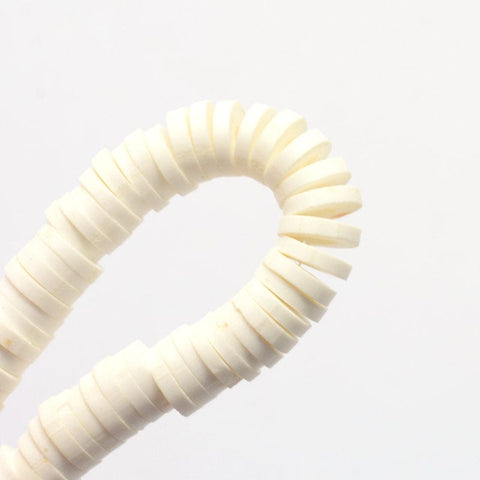 BeadsBalzar Beads & Crafts (HE6578M) Handmade Polymer Clay, Disc-Flat Round, Heishi Beads, White 6mm