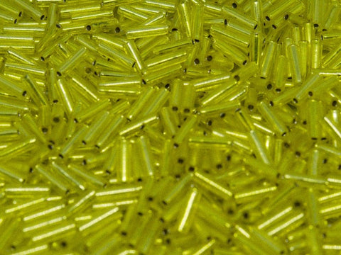 BeadsBalzar Beads & Crafts (MB2-0006) MIYUKI BUGLES #2 - 6 X 1,7 MM SILVER LINED YELLOW (20 GMS)