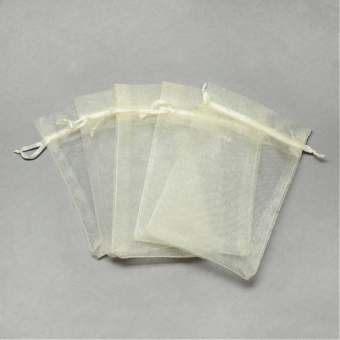 BeadsBalzar Beads & Crafts (OB6145A) Organza Bags, High Dense, Rectangle, Beige 9cmx7cm (10 PCS)