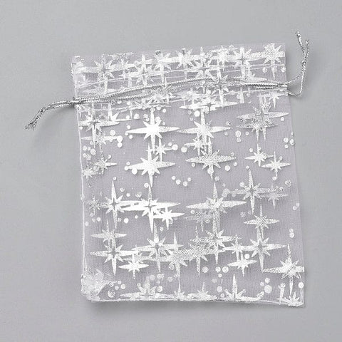 BeadsBalzar Beads & Crafts (OB7020A) Organza Bags, Drawstring Pouches, White 12X9cm (10 PCS)