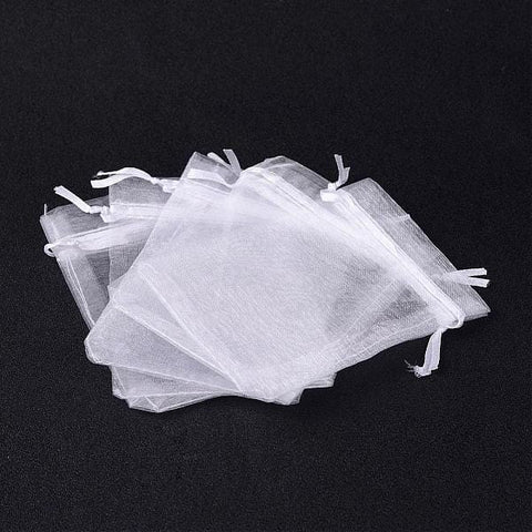 BeadsBalzar Beads & Crafts (OB7021A) Organza Bags, Drawstring Pouches, White 12X9cm (10 PCS)
