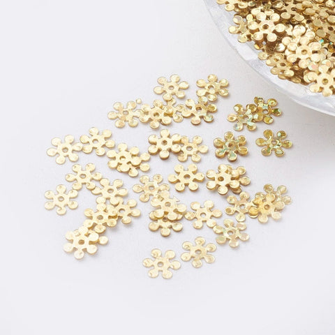 BeadsBalzar Beads & Crafts (PA7018A) Plastic Paillette/Sequins Beads, Flower, Gold 5.5~6mm (20 GMS)