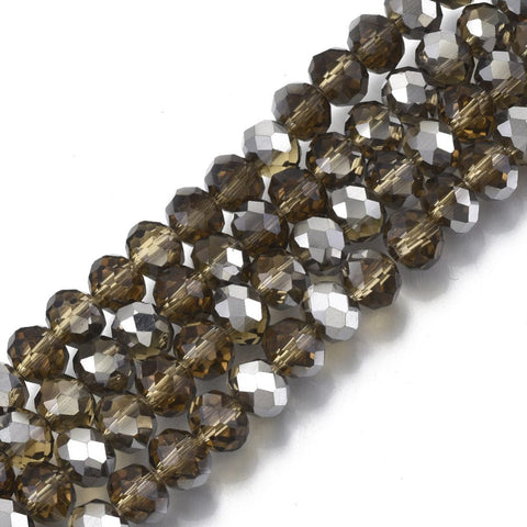 BeadsBalzar Beads & Crafts (BE8701-F20) Electroplate Transparent Glass Beads Strands, Half Rainbow Plated, Faceted, Rondelle, 8x5mm (1 STR)