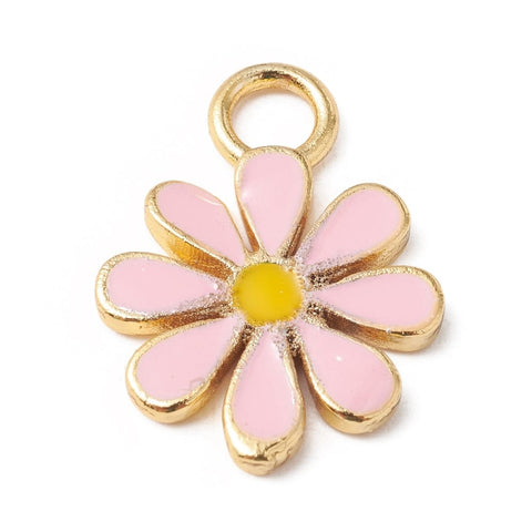 BeadsBalzar Beads & Crafts PINK (GQF8717-A) (GQF8717-X) Eco-Friendly Rack Plating Brass Enamel Pendant Flower, 12x15.5mm (2 PCS)