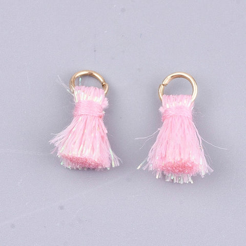 BeadsBalzar Beads & Crafts PINK (TA8725-H) (TA8725-X) Polyeter Tassel Pendants, with Metallic Cord , 10~15mm (10 PCS)