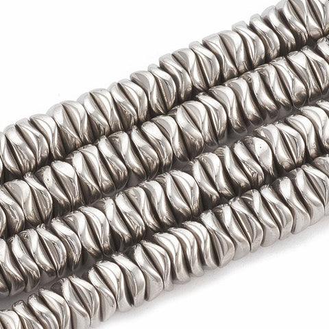 BeadsBalzar Beads & Crafts PLATINUM PLATED (HB8532-07M) (HB8532-X) Synthetic Hematite Beads Wavy, about 6~6.5mm long, 6~6.5x1.5-2mm (1 STR)