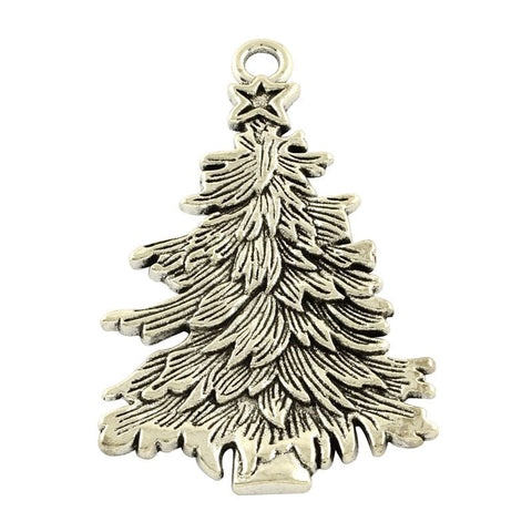 BeadsBalzar Beads & Crafts (PT3728) Tibetan Style Alloy Christmas Tree Pendants, Lead Free & Nickel Free, Antique Silver 67MM