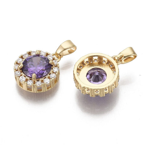 BeadsBalzar Beads & Crafts PURPLE (GQP7869A) (GQP7869X) Brass Micro Pave Cubic Zirconia Charms, 14mm long (1 PC)