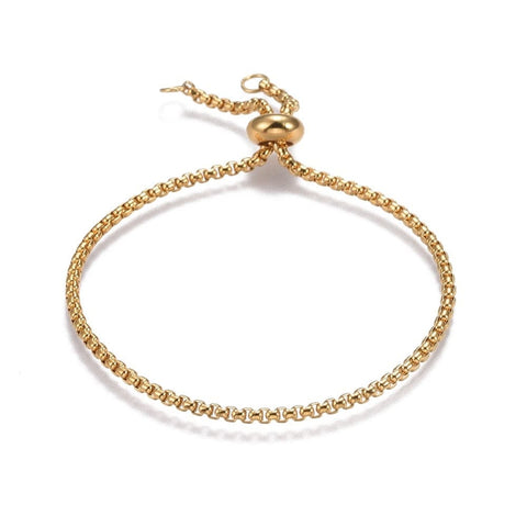 BeadsBalzar Beads & Crafts (SB6610A) Adjustable 304 Stainless Steel Slider Bracelets with Box Chains and Slider Stopper Beads, Golden
