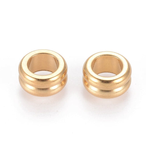 BeadsBalzar Beads & Crafts (SB7784-4B) 304 Stainless Steel Beads, Grooved Beads, Column, Golden 10mm (4 PCS)