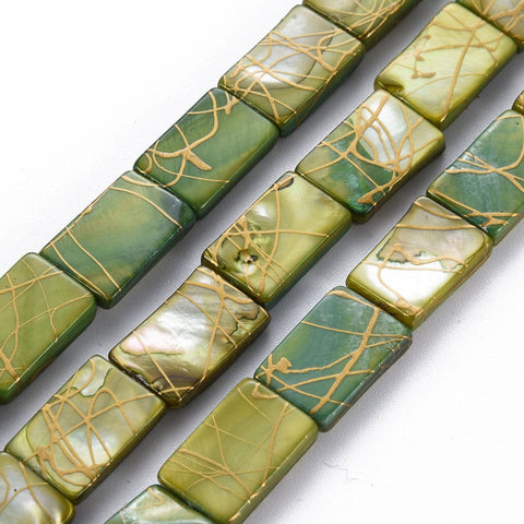BeadsBalzar Beads & Crafts (SB8021-167) Natural Freshwater Shell Beads Rectangle, Olive Drab, 15x10x3~4mm