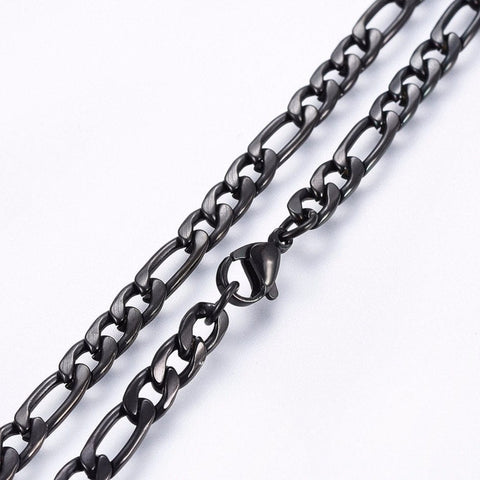 BeadsBalzar Beads & Crafts (SC6582A) 304 Stainless Steel Figaro Chain Necklaces, Gunmetal (51cm) long