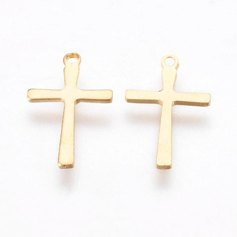 BeadsBalzar Beads & Crafts (SC6832A) 304 Stainless Steel Charms, Cross, Golden Size: about 14.5mm long (10 pcs)