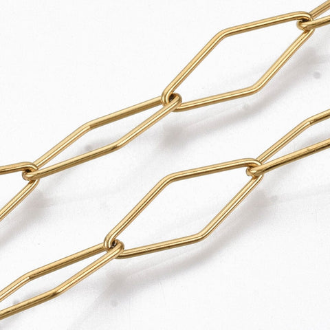 BeadsBalzar Beads & Crafts (SC7363-2) 304 Stainless Steel Rhombus Link Chains, Soldered, Golden 20x8mm (1 MET)