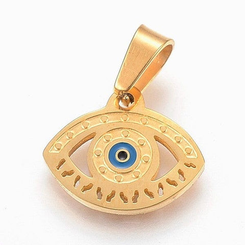 BeadsBalzar Beads & Crafts (SE7032A) 304 Stainless Steel Enamel, Eye, Golden 16mm (1 PC)
