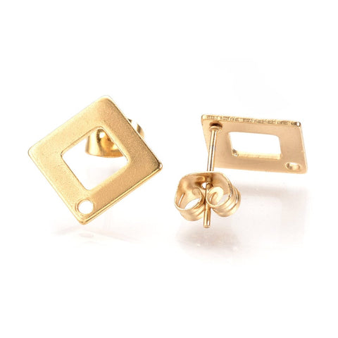 BeadsBalzar Beads & Crafts (SE7330-07) 304 Stainless Steel Stud Earrings ,Golden 14mm (2 pairs)