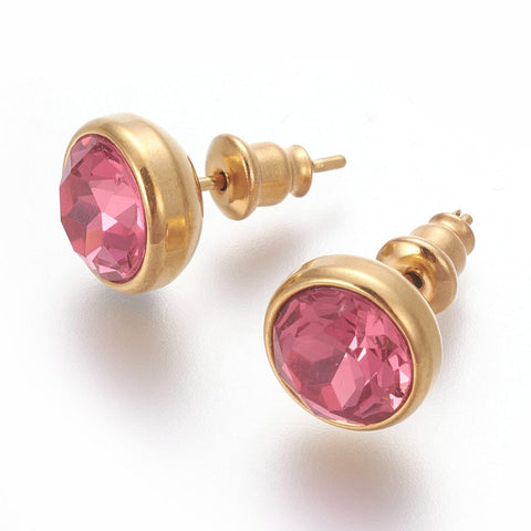 BeadsBalzar Beads & Crafts (SE7556-07G) VIOLET RED (SE7556-X) 304 Stainless Steel Ear Studs, Flat Round, Golden, 10x17mm (1 PAIR)