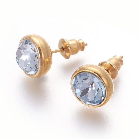 BeadsBalzar Beads & Crafts (SE7556-08G) LT.BLUE (SE7556-X) 304 Stainless Steel Ear Studs, Flat Round, Golden, 10x17mm (1 PAIR)