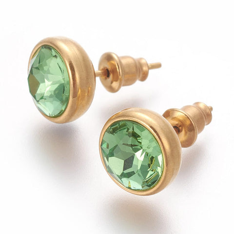 BeadsBalzar Beads & Crafts (SE7556-11G) MED AQUAMARINE (SE7556-X) 304 Stainless Steel Ear Studs, Flat Round, Golden, 10x17mm (1 PAIR)