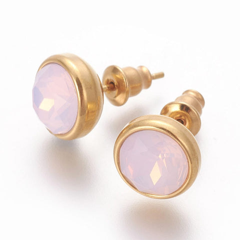 BeadsBalzar Beads & Crafts (SE7556-13G) THISTLE (SE7556-X) 304 Stainless Steel Ear Studs, Flat Round, Golden, 10x17mm (1 PAIR)