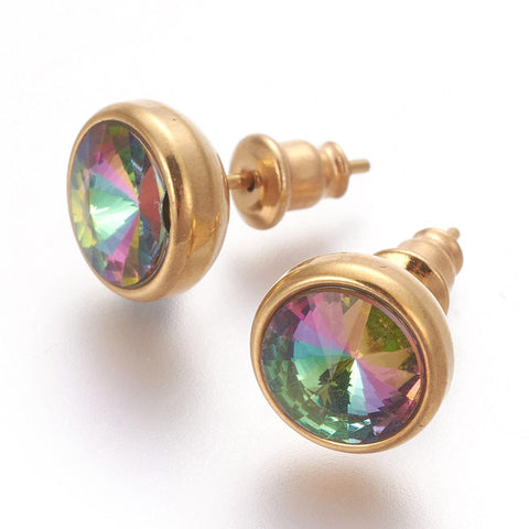 BeadsBalzar Beads & Crafts (SE7556-14G) COLORFUL (SE7556-X) 304 Stainless Steel Ear Studs, Flat Round, Golden, 10x17mm (1 PAIR)