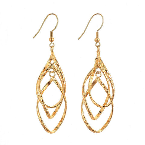BeadsBalzar Beads & Crafts (SE8375-52G) Ion Plating(IP) 304 Stainless Steel Dangle Earrings, Textured, Drop, Golden (1 PAIR)