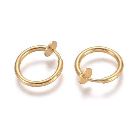 BeadsBalzar Beads & Crafts (SE8501-G) 304 Stainless Steel Clip-on Earrings for Non-pierced Ears, Golden14.5mm (1 PAIR)
