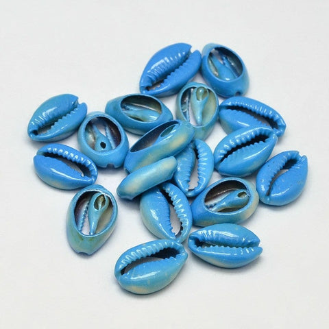 BeadsBalzar Beads & Crafts (SH5593B) Cowrie Shell Beads, Dyed, Oval, No Hole, DodgerBlue 15~17mm