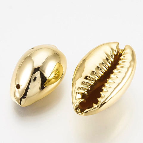 BeadsBalzar Beads & Crafts (SH5639) UV Plated Freshwater Shell Pendants, Cowrie Shell, Golden Size: about 17~21mm (5 PCS)