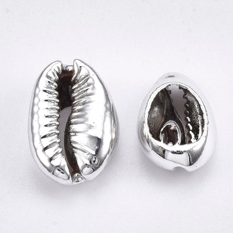 BeadsBalzar Beads & Crafts (SH5744B) SILVER (SH5744-X) Cowrie Shell Beads, with UV Plated, 13~16mm long, (5 PCS)