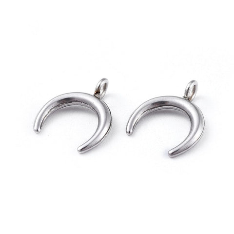 BeadsBalzar Beads & Crafts SH6679A ST. STEEL COLOR (SH6679X) 304 Stainless Steel pendant, Double Horn-Crescent Moon,14.5mm (4 PCS)