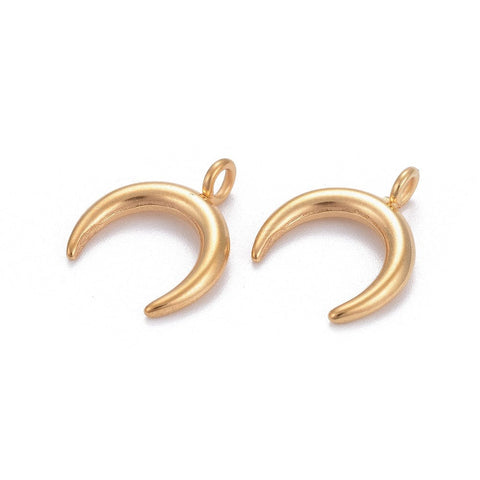 BeadsBalzar Beads & Crafts SH6679B GOLDEN (SH6679X) 304 Stainless Steel pendant, Double Horn-Crescent Moon,14.5mm (4 PCS)