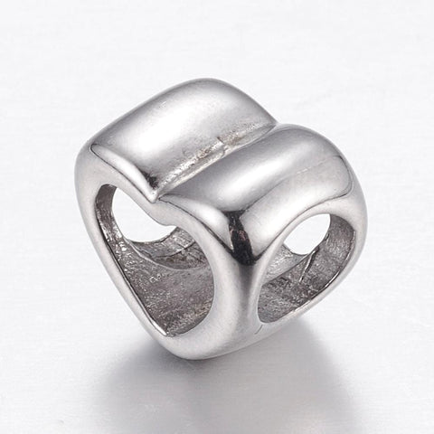 BeadsBalzar Beads & Crafts (SH8105-P) 304 Stainless Steel European Beads, Large Hole Beads, Heart, 11mm (2 PCS)