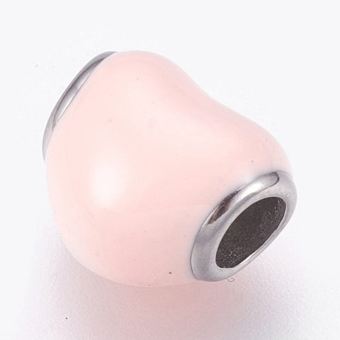 BeadsBalzar Beads & Crafts (SH8109-56P) 304 Stainless Steel European Beads, Large Hole Beads, with Enamel, Heart, Misty Rose (2 PCS)