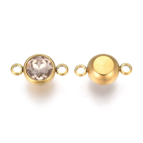 BeadsBalzar Beads & Crafts (SL5241-10) GOLD QUARTZ (SL5241-X) Glass Links, Stainless Steel Flat Round, Golden, 17.5mm (1 PC)