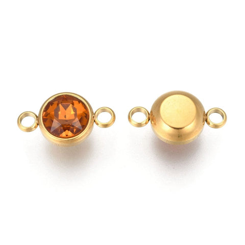 BeadsBalzar Beads & Crafts (SL5241-14) TOPAZ (SL5241-X) Glass Links, Stainless Steel Flat Round, Golden, 17.5mm (1 PC)