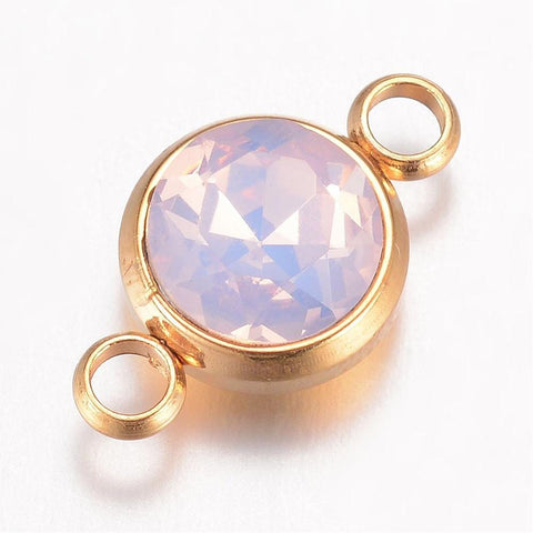 BeadsBalzar Beads & Crafts (SL5241D) LIGHT ROSE AB (SL5241-X) Glass Links, Stainless Steel Flat Round, Golden, 17.5mm (1 PC)