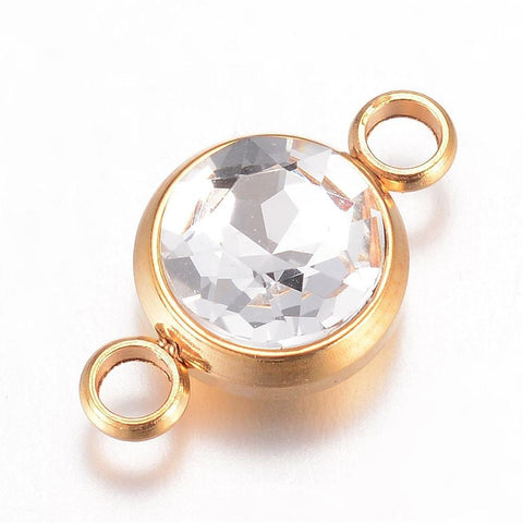 BeadsBalzar Beads & Crafts (SL5241G) CRYSTAL (SL5241-X) Glass Links, Stainless Steel Flat Round, Golden, 17.5mm (1 PC)