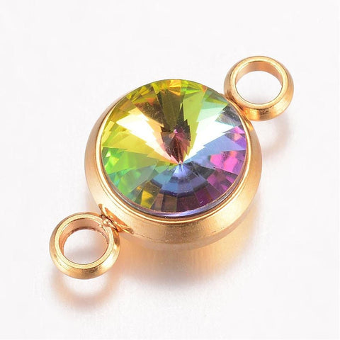 BeadsBalzar Beads & Crafts (SL5241K) COLORFUL (SL5241-X) Glass Links, Stainless Steel Flat Round, Golden, 17.5mm (1 PC)