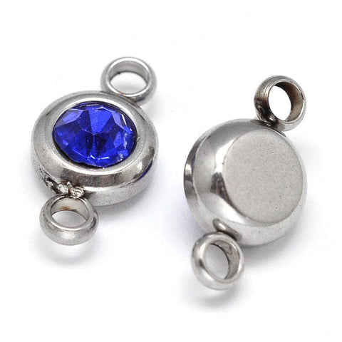 BeadsBalzar Beads & Crafts (SL6146C) STEEL/ROYALBLUE (SL6146X) Flat Round 304 Stainless Steel Cubic Zirconia Links,, 6.5mm wide, 12mm long +COLORS (5 PCS)