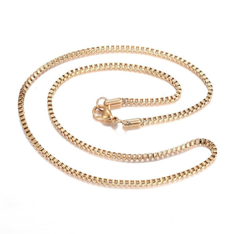 BeadsBalzar Beads & Crafts (SN6844A) 304 Stainless Steel Box Chain Necklaces, Golden (45.5cm), 2mm wide