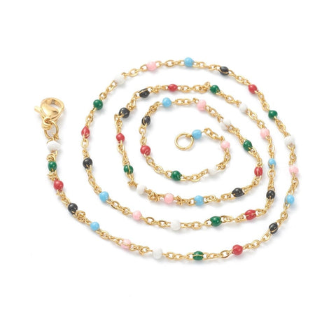 BeadsBalzar Beads & Crafts (SN8368-19G) 304 Stainless Steel Cable Chain Necklaces, Colorful, Golden (45.6cm)