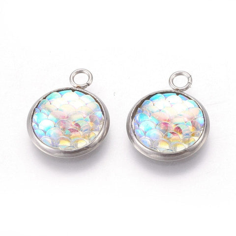 BeadsBalzar Beads & Crafts (SP6558B) SHELL (SP6558X) Resin Pendants, with 304 Stainless Steel Finding,14mm wide (4PCS-CHOOSE COLOR)