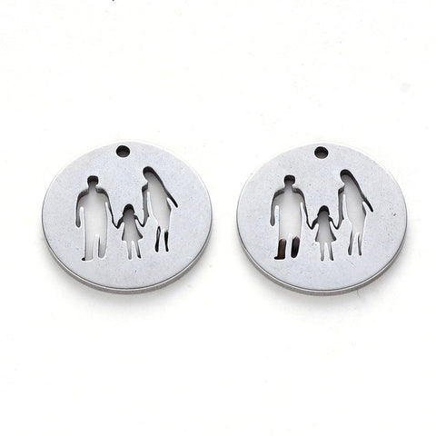 BeadsBalzar Beads & Crafts (SP6906A) 304 Stainless Steel, Flat Round with Family 16MM (5 PCS)