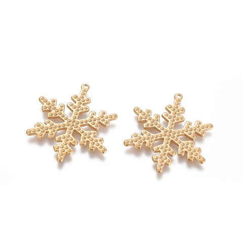 BeadsBalzar Beads & Crafts (SP7783-G) Vacuum Plating 304 Stainless Steel Pendant Rhinestone Settings, Snowflake, Golden 30x36mm (2 PCS)