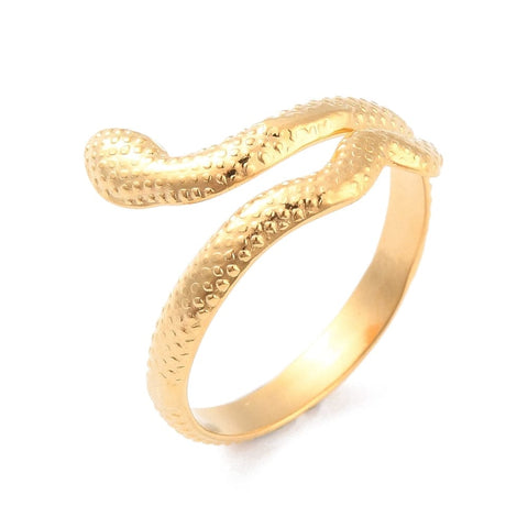 BeadsBalzar Beads & Crafts (SR8675-08G) Ion Plating(IP) 304 Stainless Steel Snake Wrap Cuff Ring, Golden 17.3mm (1 PC)