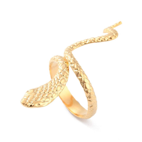 BeadsBalzar Beads & Crafts (SR8676-32G) Ion Plating(IP) 304 Stainless Steel Snake Wrap Cuff Ring, Golden17.3mm (1 PC)