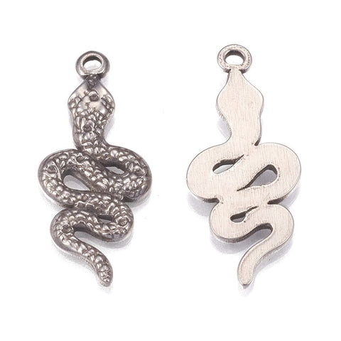 BeadsBalzar Beads & Crafts (SS7967A) 304 Stainless Steel Pendant Rhinestone Settings, Snake, Antique Silver 13x30mm (2 PCS)
