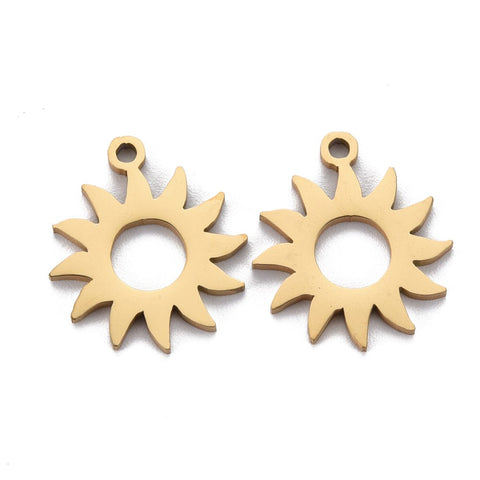 BeadsBalzar Beads & Crafts (SS8254-G) Ion Plating(IP) 201 Stainless Steel Pendants, Cut, Sun, Golden, 16mm (2 PCS)