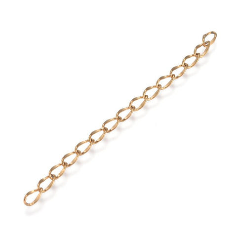BeadsBalzar Beads & Crafts (ST7520G) GOLDEN (ST7520B) 304 Stainless Steel Chain Extender, Dapped Curb Chain, 45~52mm (10 PCS)